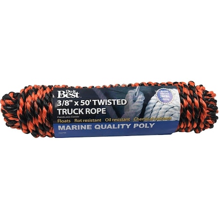 All-Source 3/8 In. x 50 Ft. Orange & Black Truck Polypropylene Packaged Rope 732745